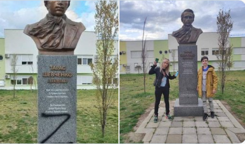 Mbi bustin e poetit ukrainas në Novi Sad vendoset simboli ‘Z’