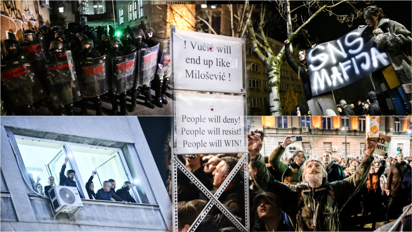 “Vuçiç hajdut”, mijëra vetë protestojnë me vezë e domate në Beograd kundër zgjedhjeve